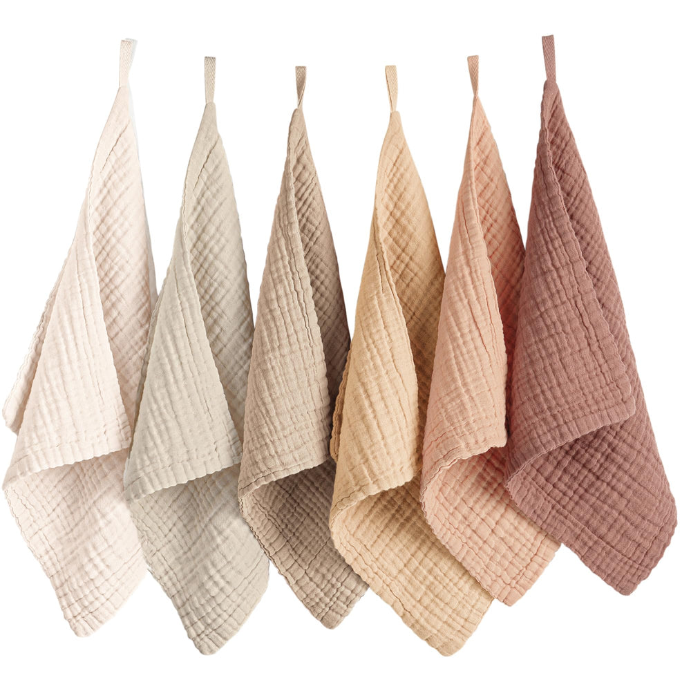 Konssy lot de 6 lingettes visage coton mousseline, absorption élevée pour un nettoyage en douceur.