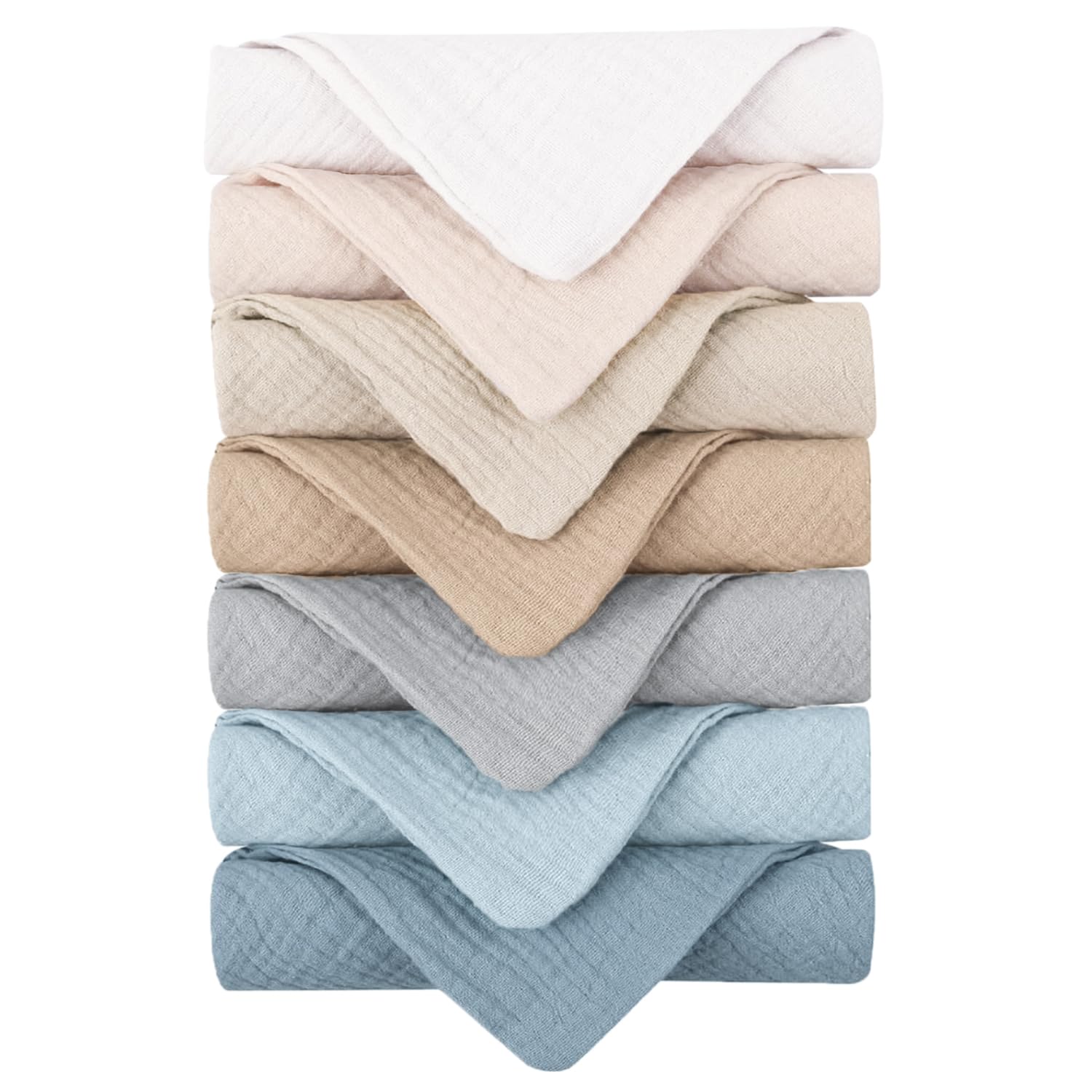 Konssy lot de 7 lingettes coton muslin ultra-doux pour démaquillage en douceur.