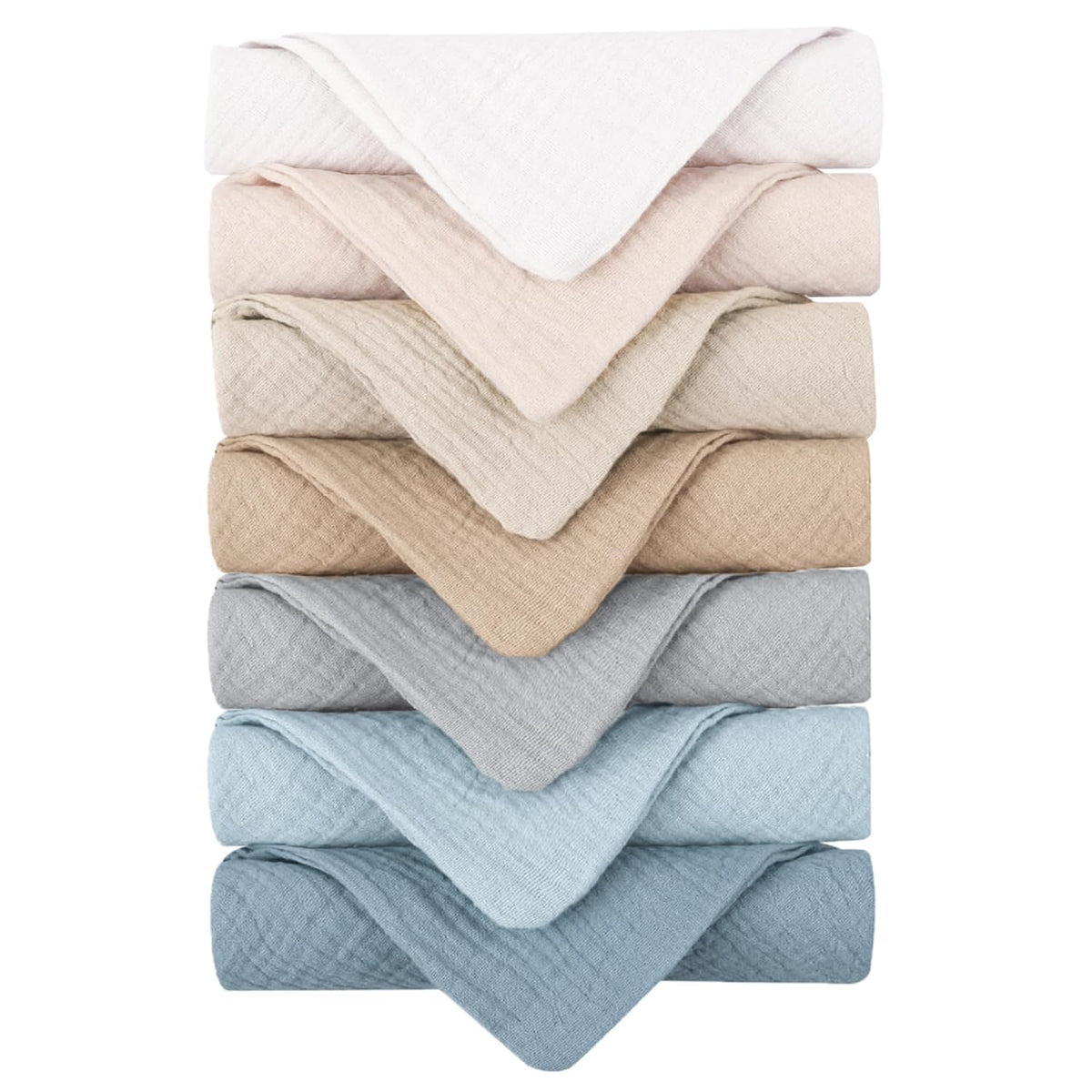 Konssy lot de 7 lingettes coton muslin ultra-doux pour démaquillage en douceur.