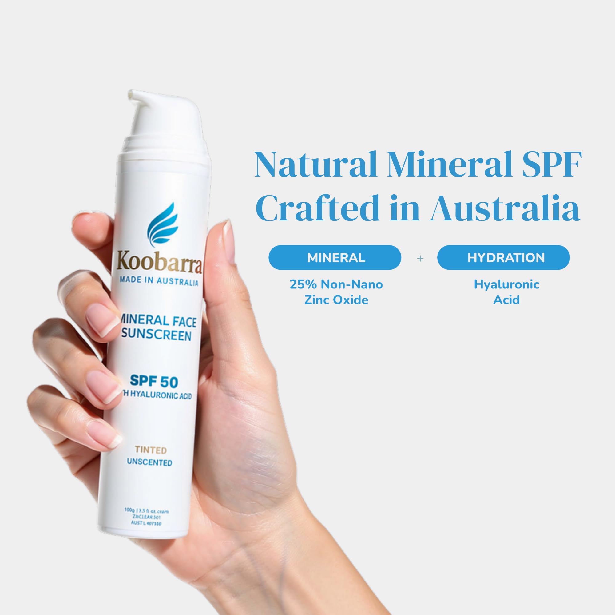 Koobarra oxyde-zinc non-nano, touche légère qui laisse peau hydratée.