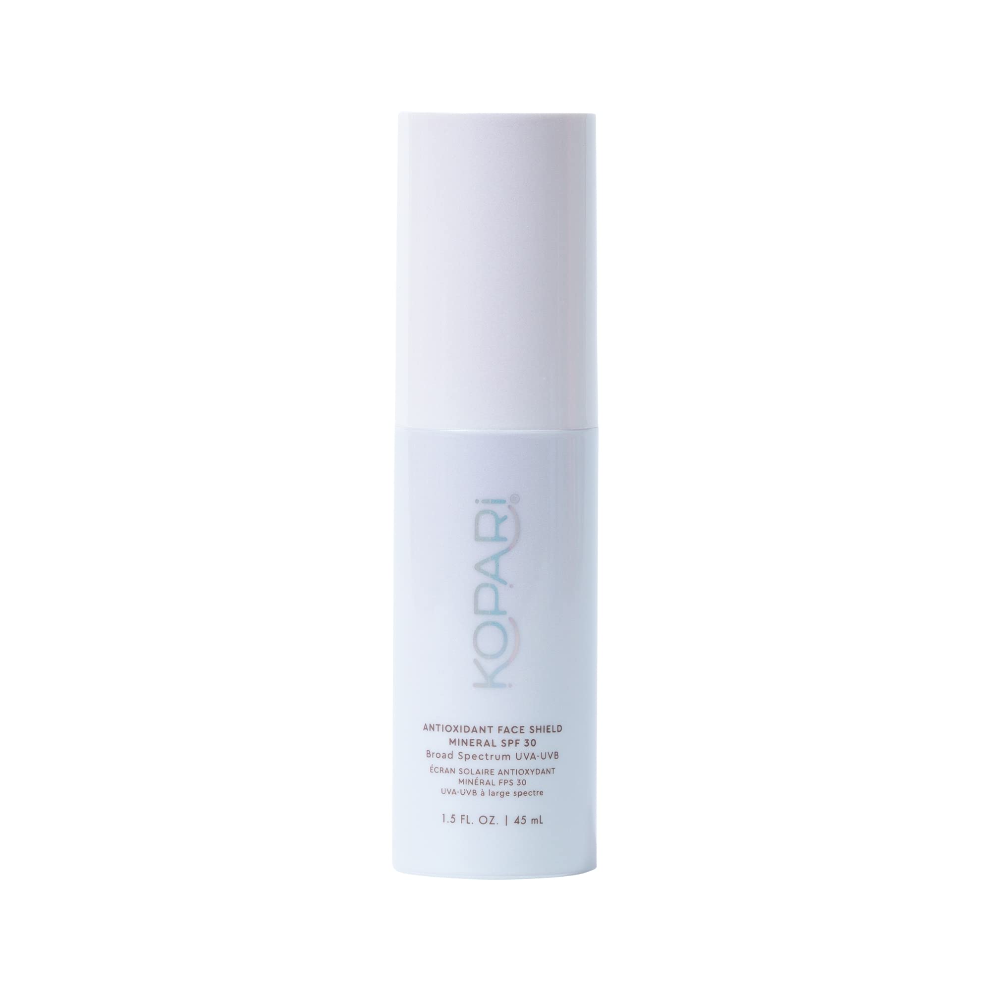 Kopari Antioxidant Face Shield SPF 30, flacon élégant, protection quotidienne légère.