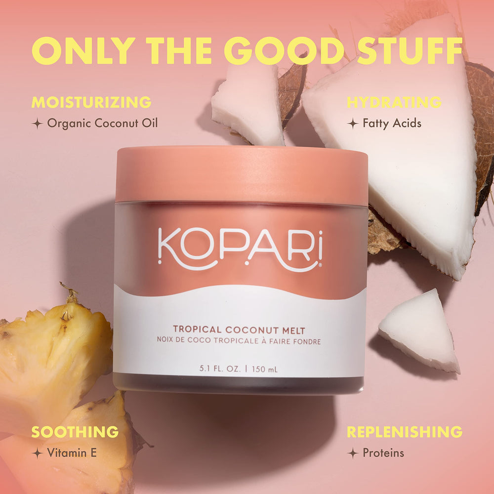 Moment de bain rehaussé par Kopari huile coco bio pour hydratation.