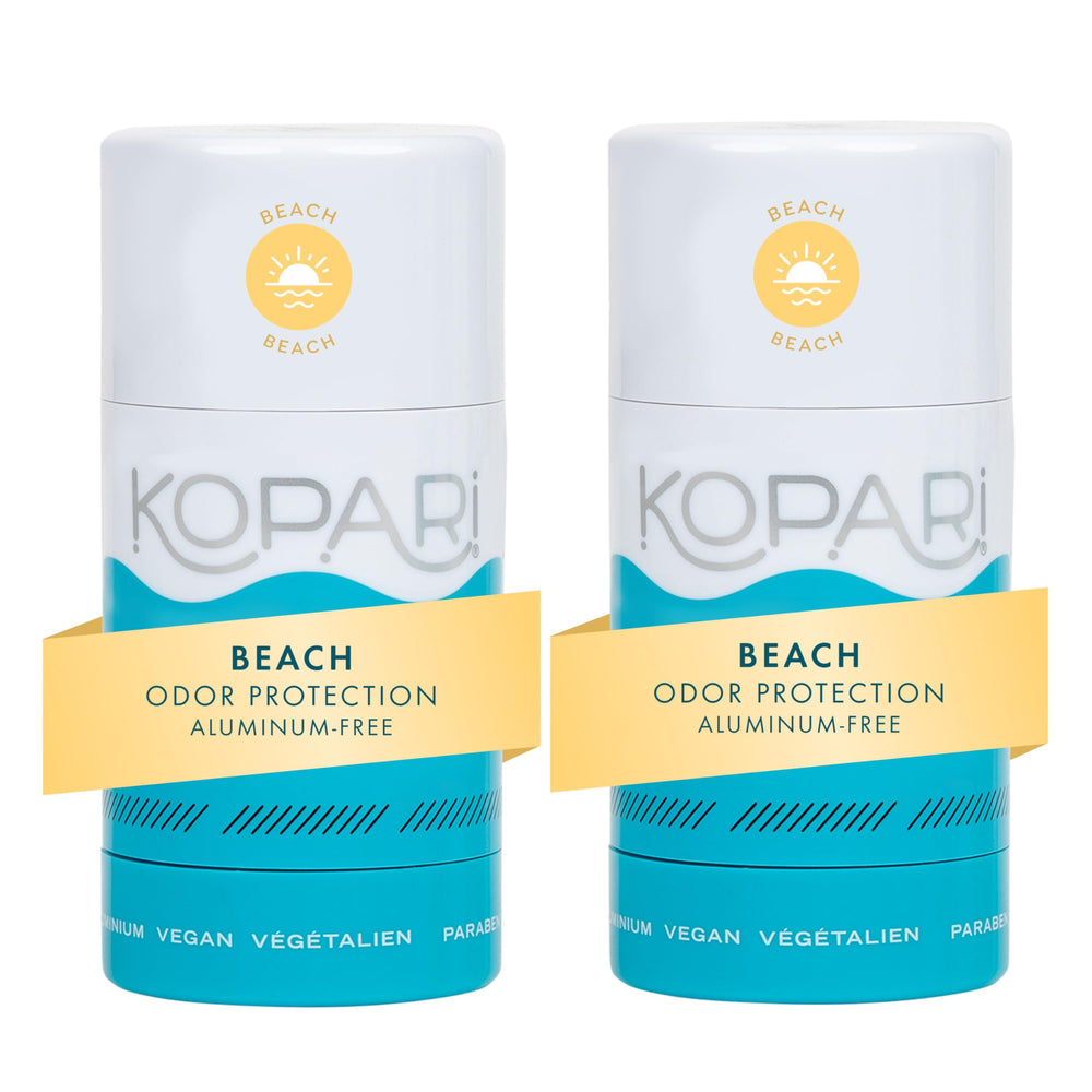 Kopari déodorant coco sans aluminium dans un emballage lot de deux bouteilles.