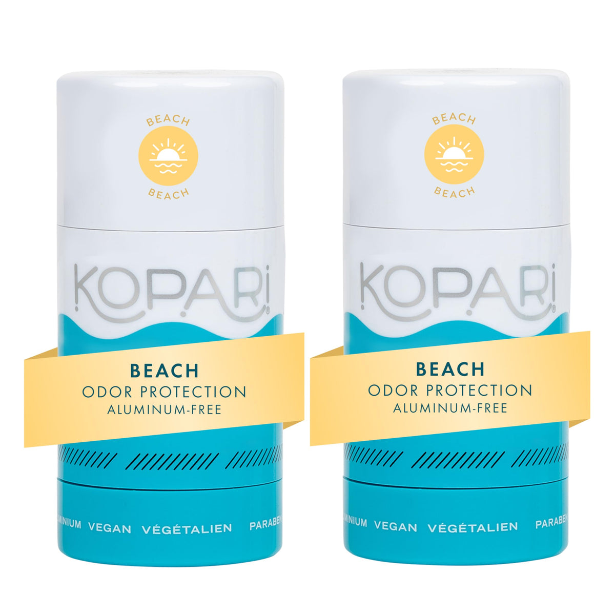 Kopari déodorant coco sans aluminium dans un emballage lot de deux bouteilles.