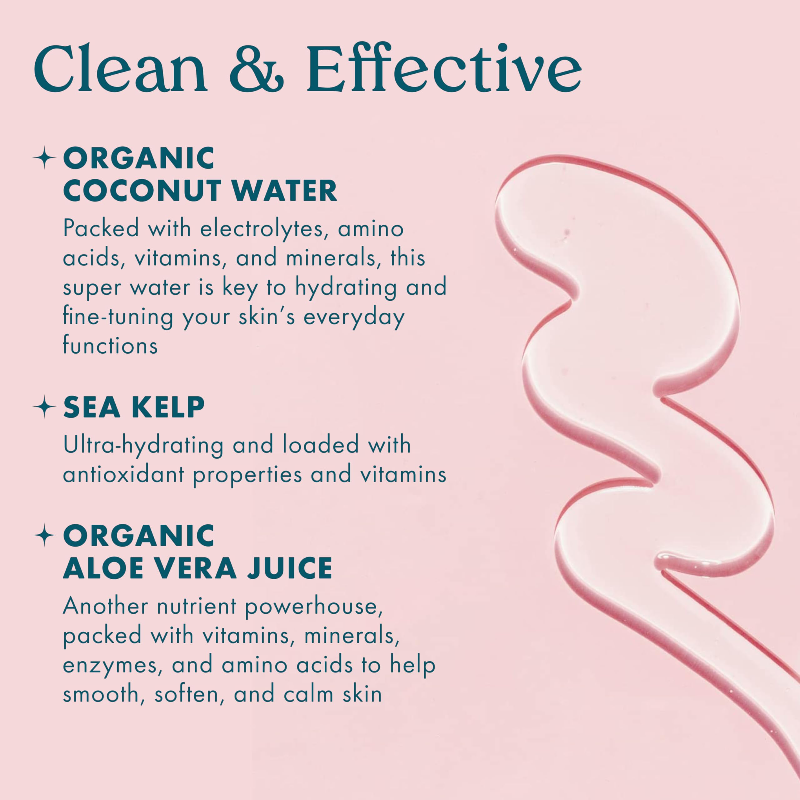 Kopari Ingrédients: eau de coco, algues kelp et aloe apaisant.