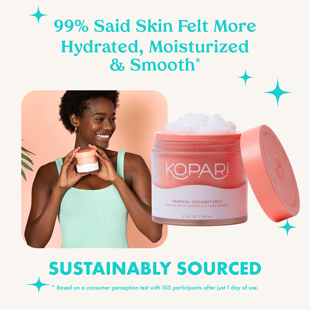 Utilisations visage, cheveux et corps avec Kopari huile coco bio multiusage.