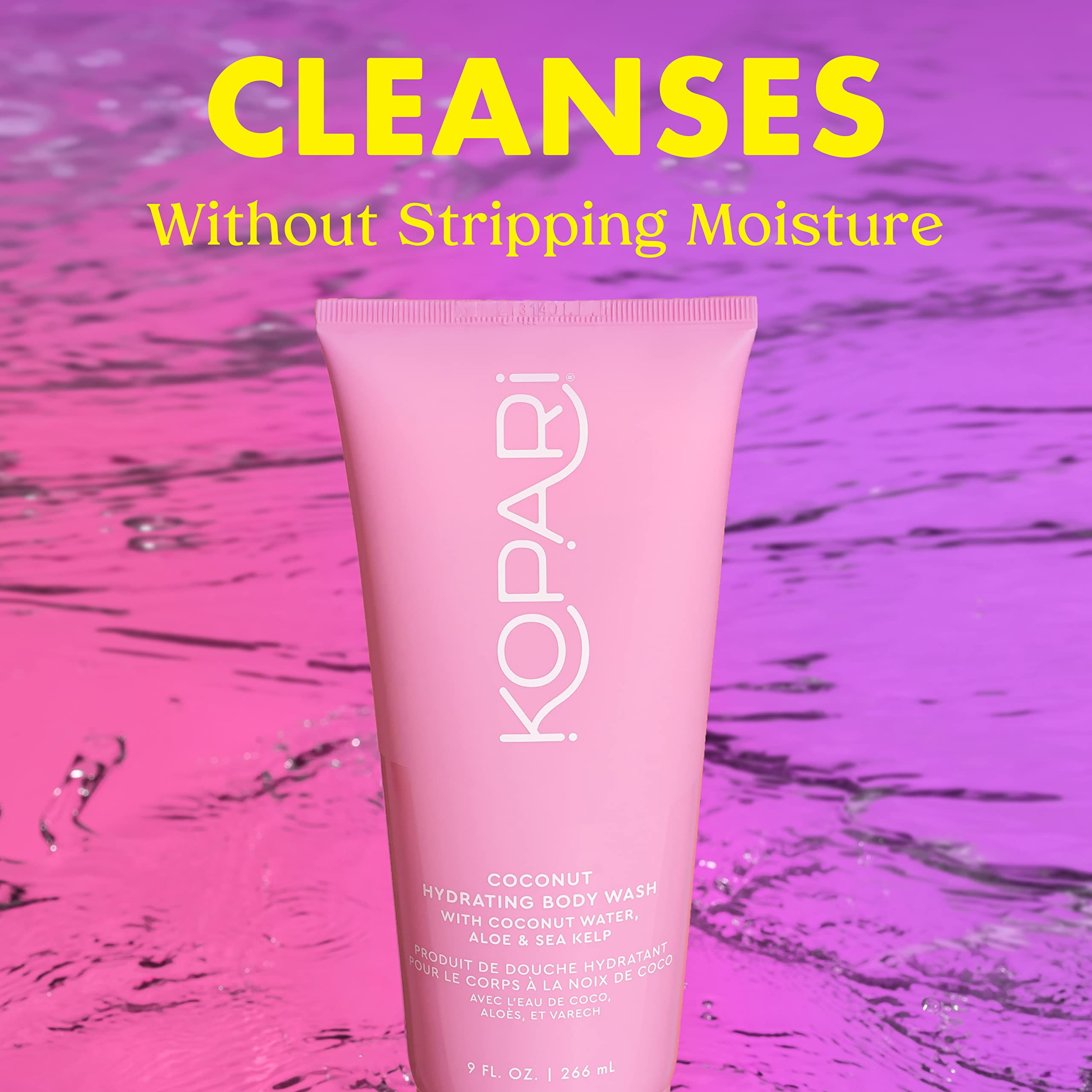 Kopari Gel Douche Hydratant : mousse riche et douceur sans tiraillement.