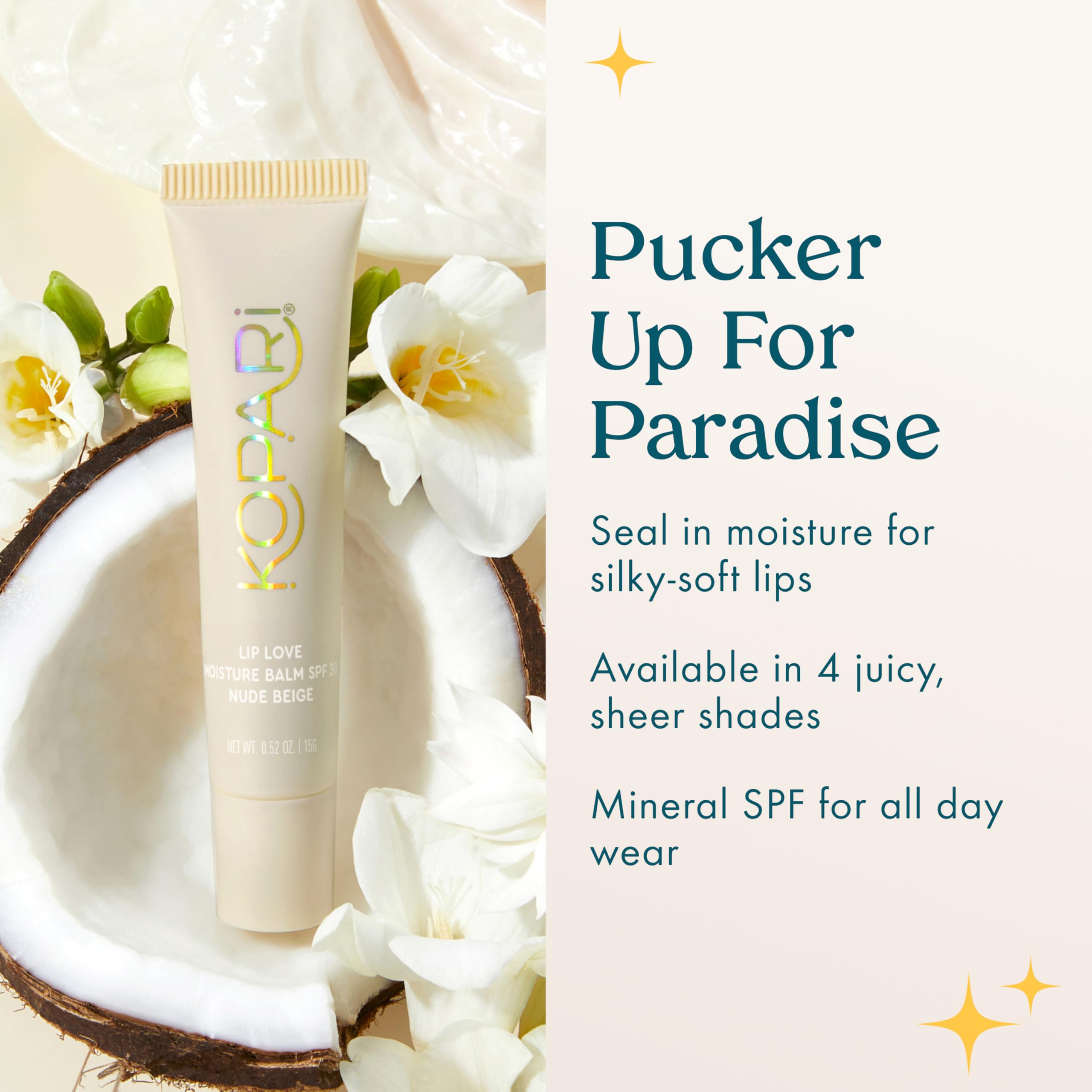 Kopari Lip Love huiles nourrissantes: squalane, jojoba et extrait de coco.