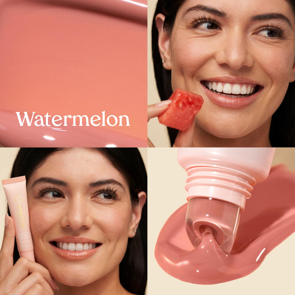 Kopari Lip Love Watermelon SPF30 application sur les lèvres, texture douce.