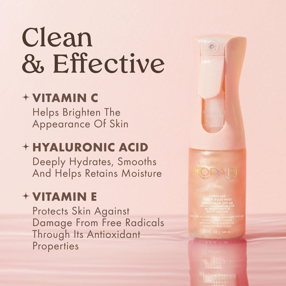 Kopari Rose Gold Sunglaze, hydratation hyaluronique et soin nourrissant pour la peau.