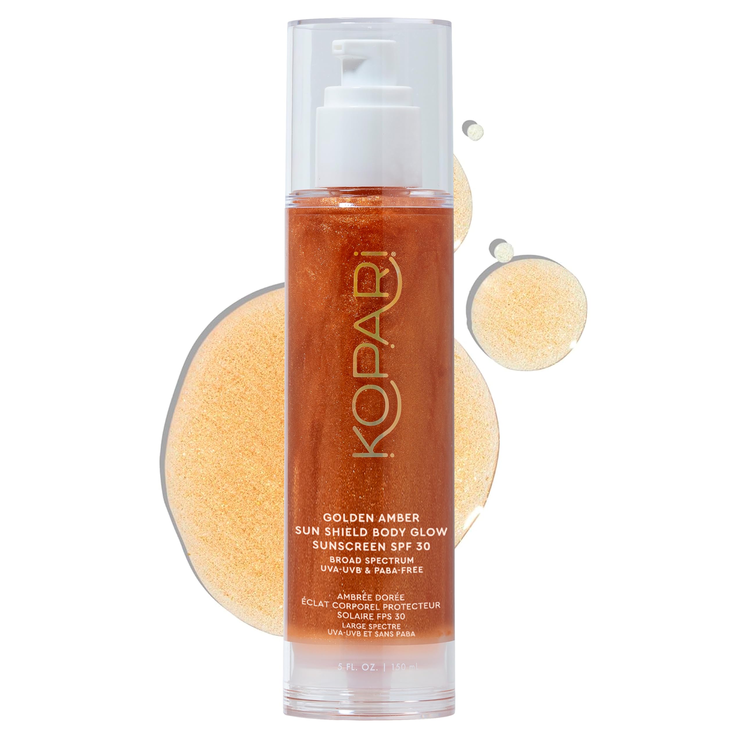 Kopari Sun Shield Body Glow, bouteille gel lumineux pour un éclat doré.