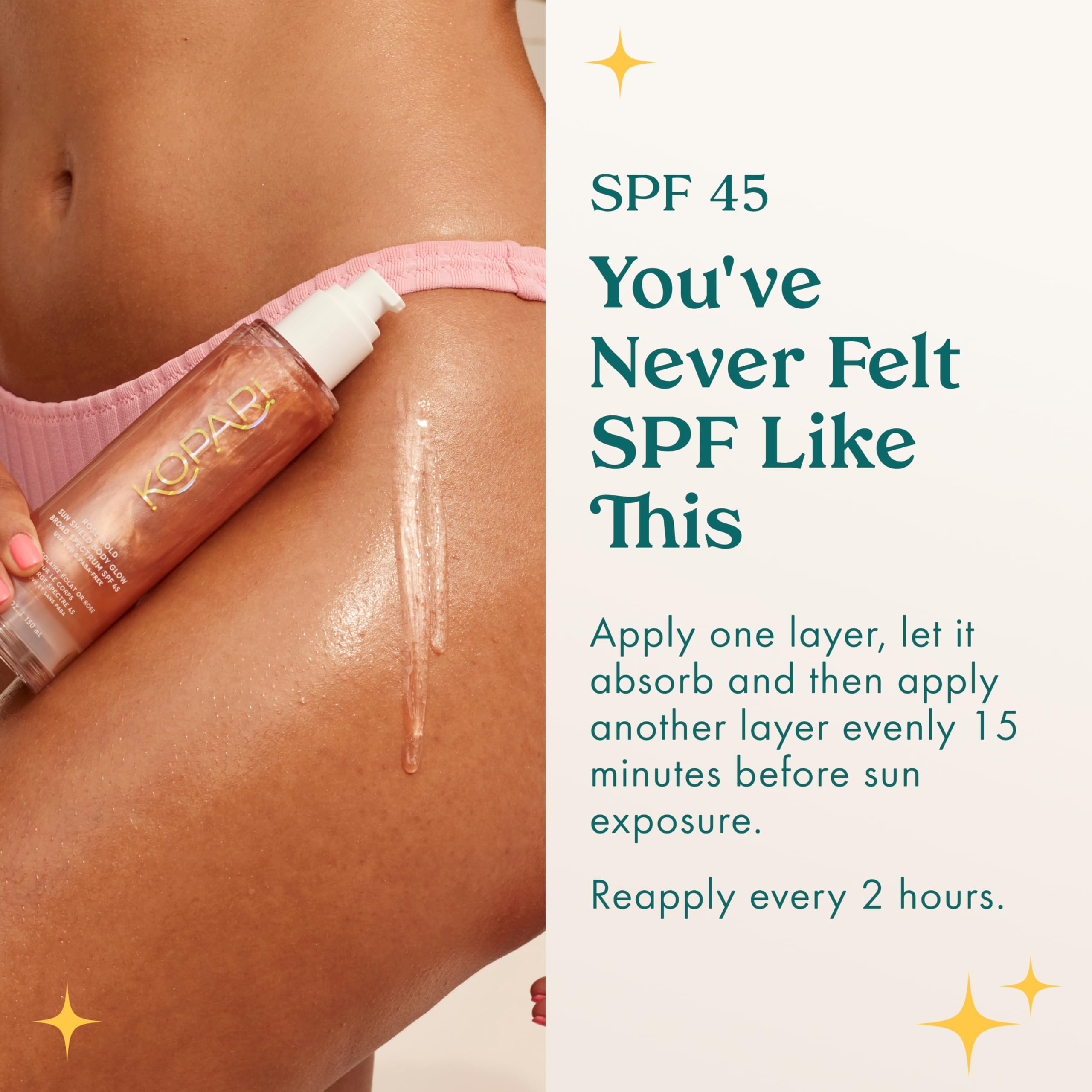 Parfum lait de coco Kopari Sun Shield Body Glow évoquant des vacances tropicales.