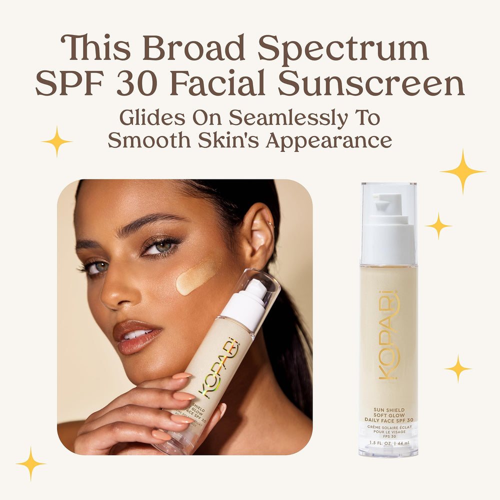 Kopari Sun Shield Soft Glow Base Maquillage facilite l'application et prolonge la tenue.