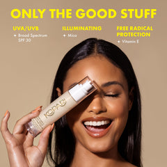 Kopari Sun Shield Soft Glow Hydratation et vitamine E nourrissent la peau.