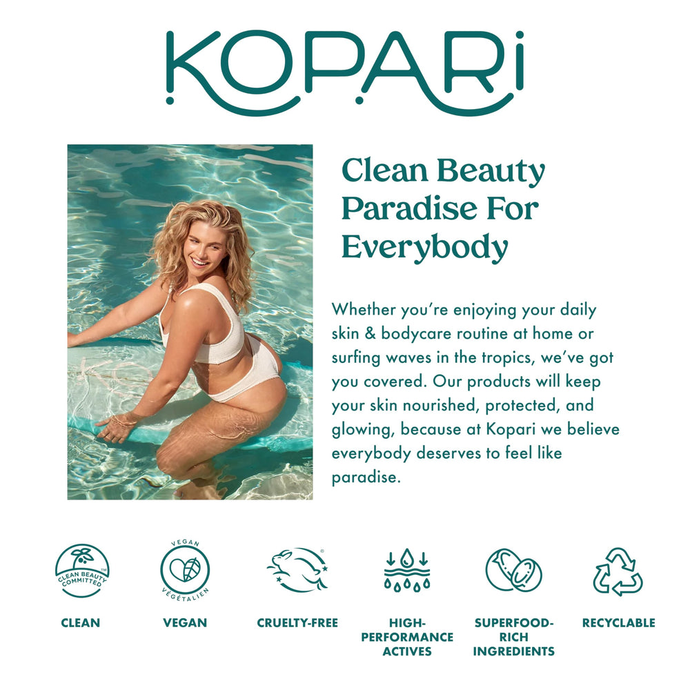 Kopari Sunglaze sans phtalates ni parabènes, formule propre.