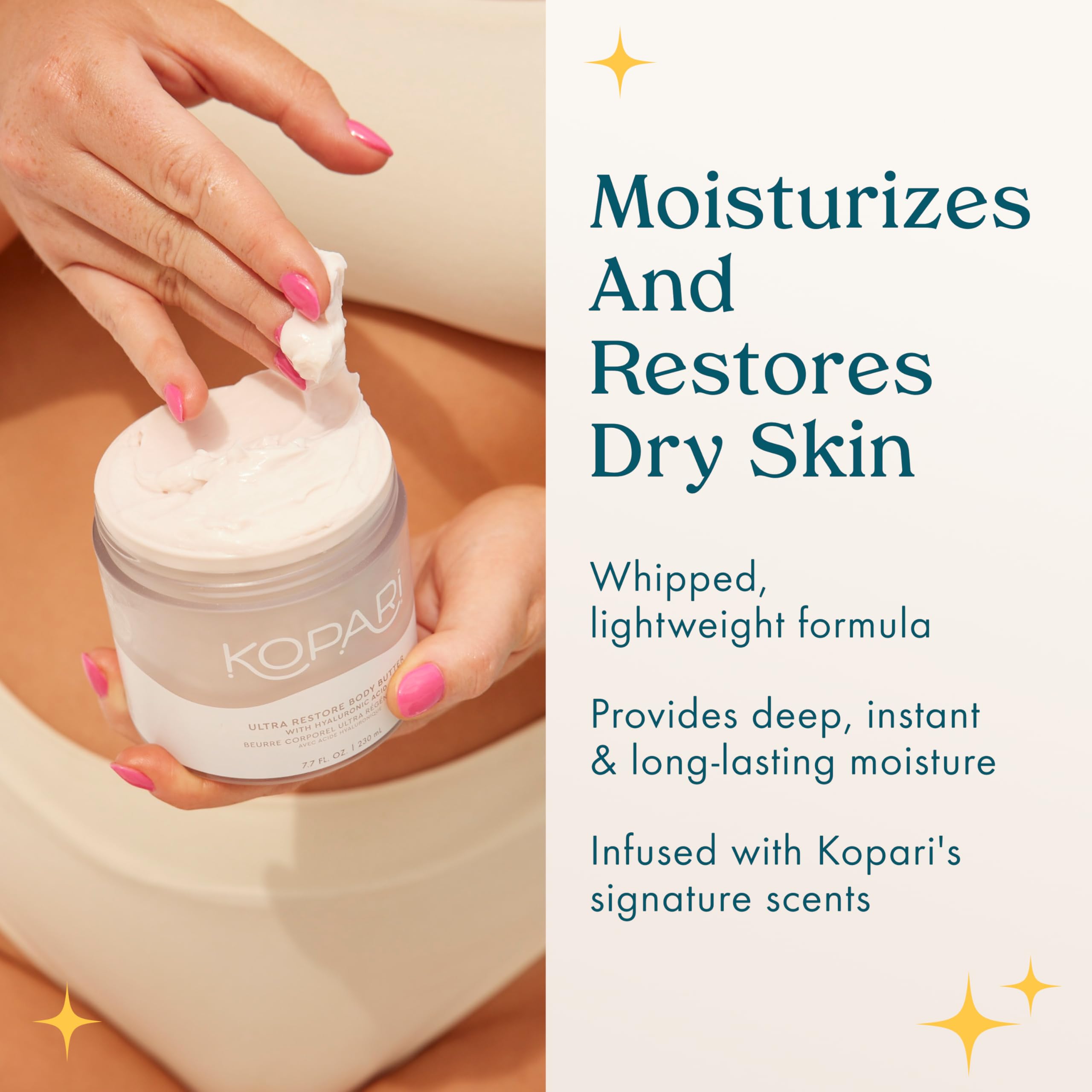 Kopari Ultra Restore: hydratation jusqu’à 72 heures pour une peau nourrie.
