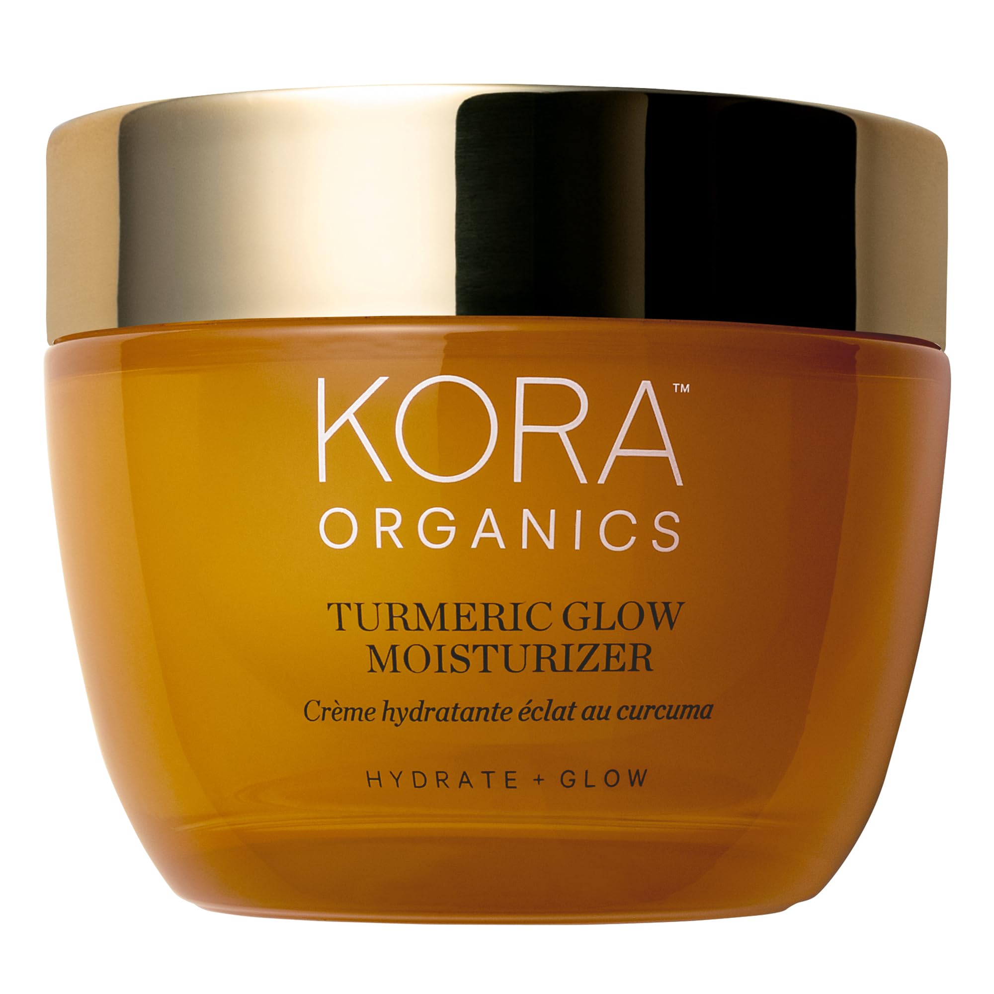 KORA Organics Hydratant Curcuma, pot visuel, hydratation durable et éclat.