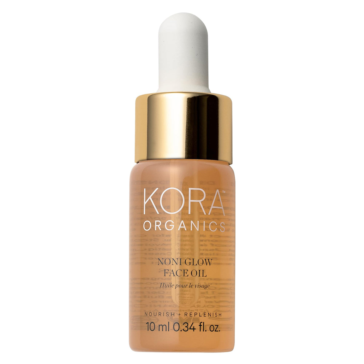 Huile visage KORA Organics Noni Glow en bouteille pour hydratation douce et éclat.