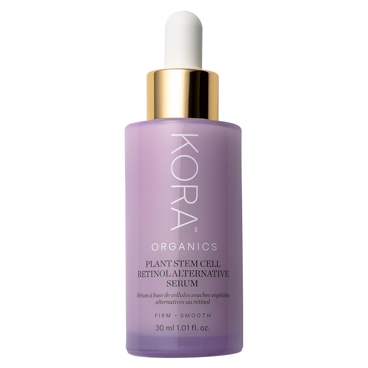 Sérum KORA Organics en bouteille texture laitueuse, peau douce.