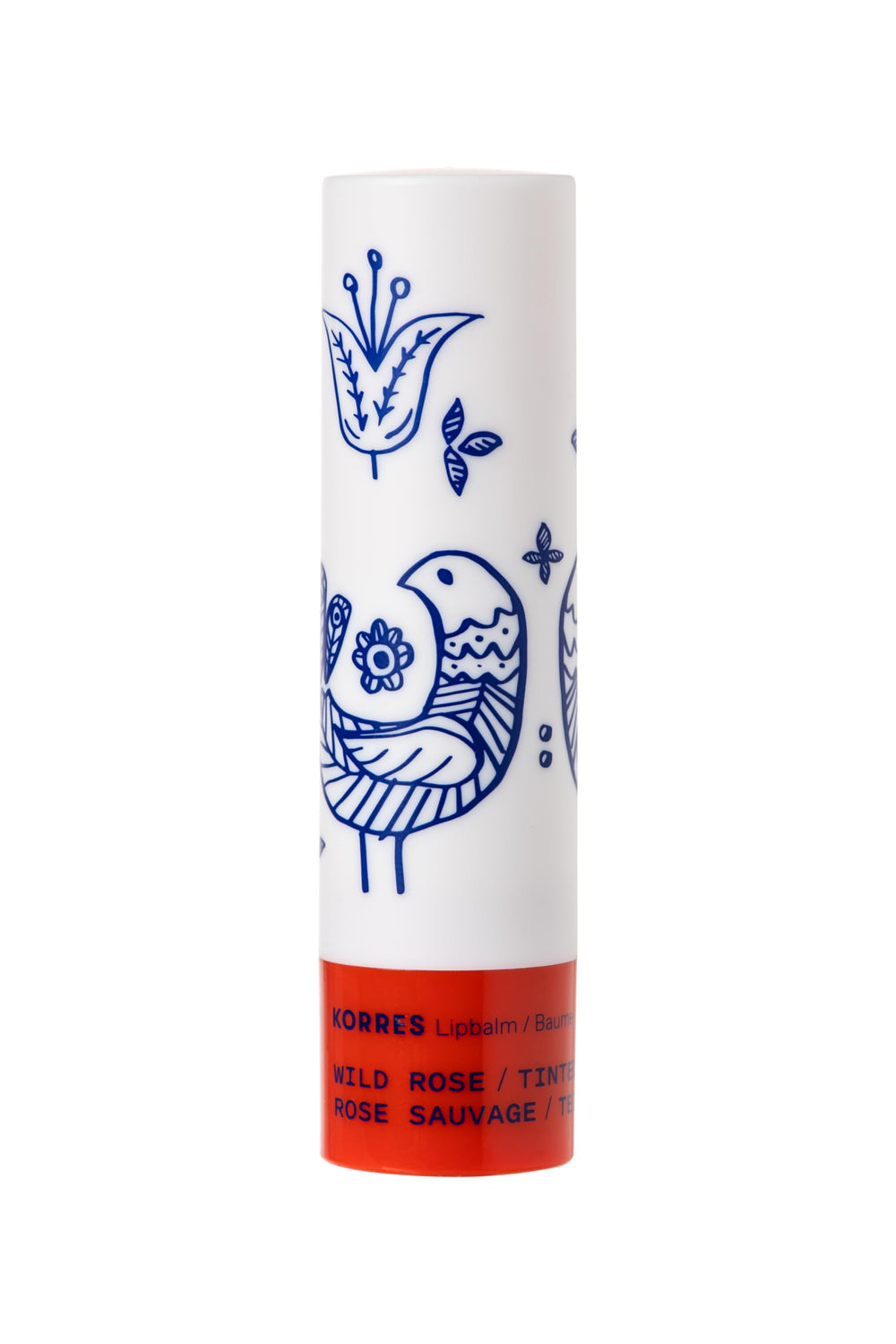 KORRES Baume lèvres Rose Sauvage montre sa teinte subtile pour un effet rosé naturel.