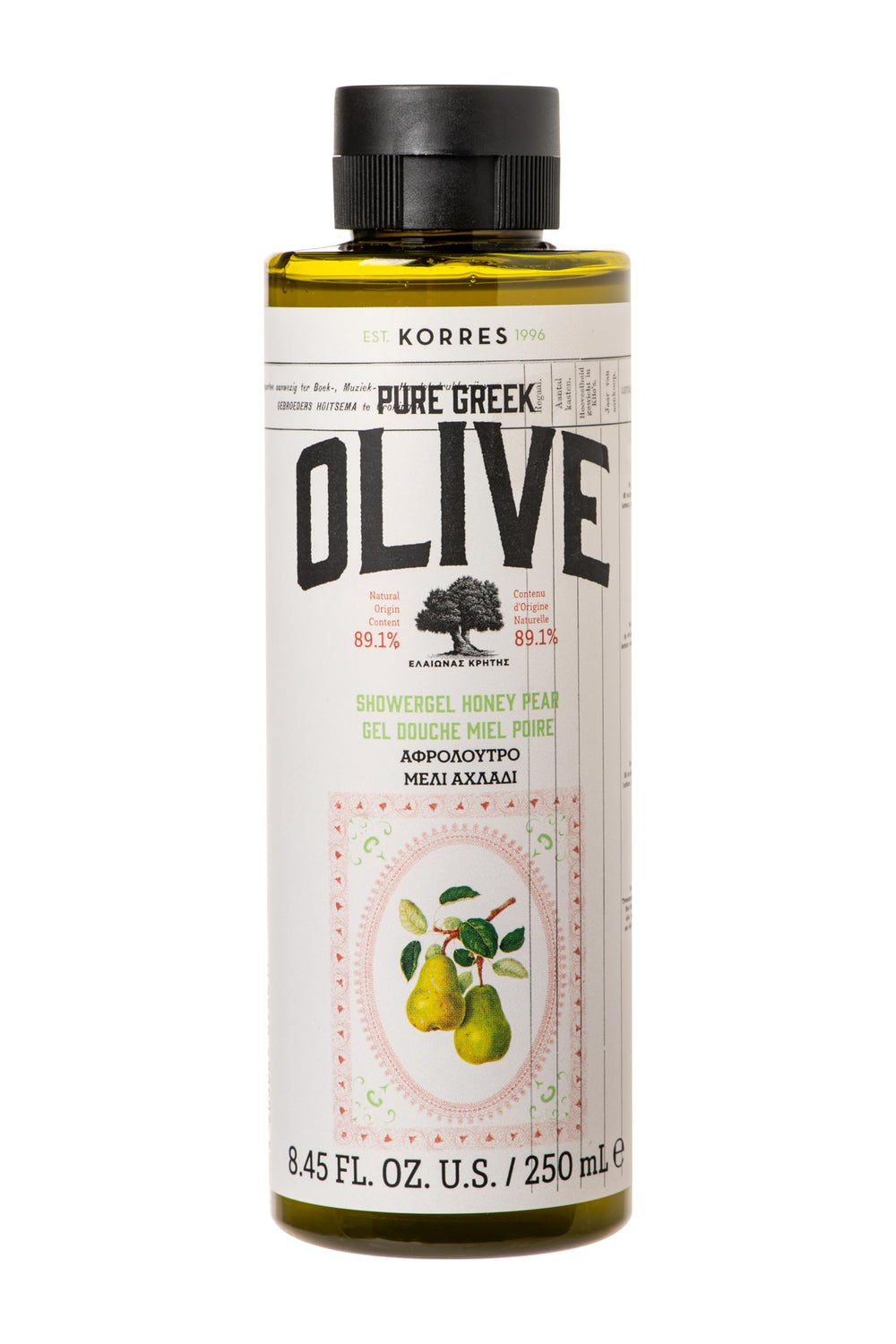 KORRES gel douche Olive: bouteille, hydratation légère et parfum frais au quotidien.