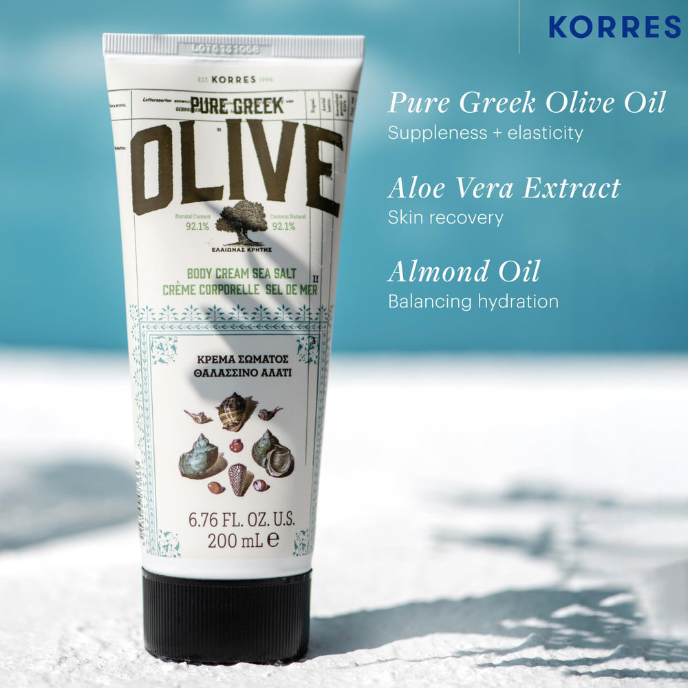 Korres Olive Grec – texture crème légère et absorption rapide.