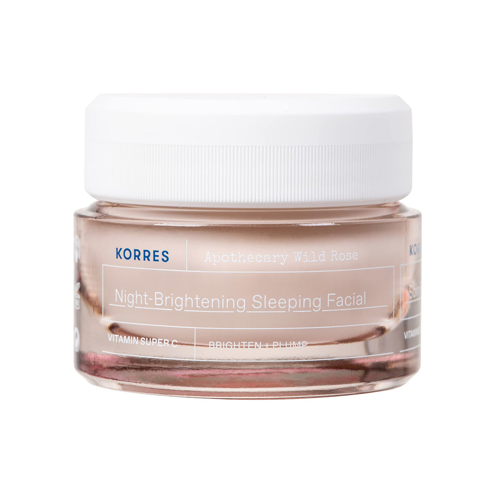 Korres crème nuit à la rose sauvage dans son pot, hydratation profonde.
