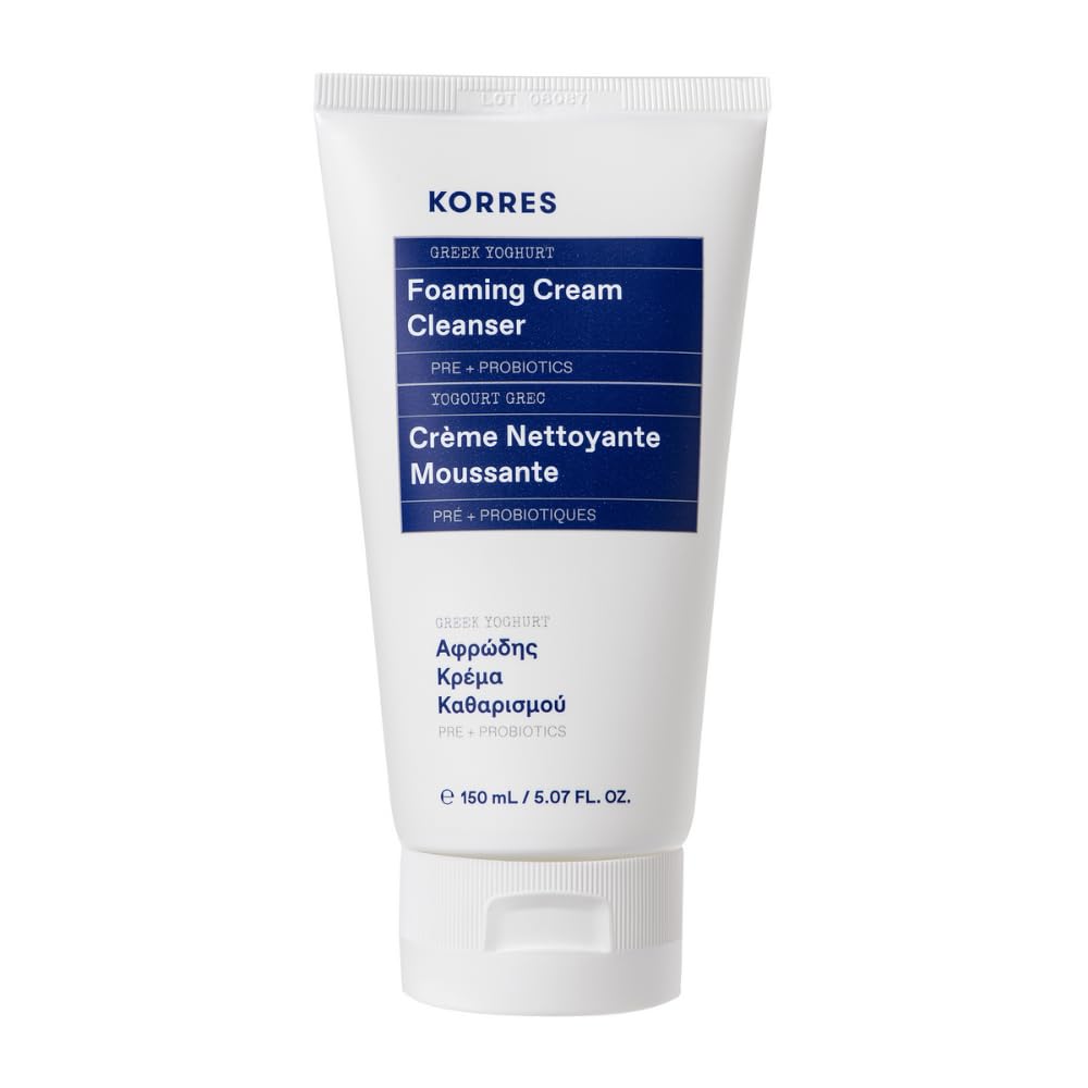 Korres yaourt grec mousse-nettoyant bouteille, hydratation et propreté en une étape.