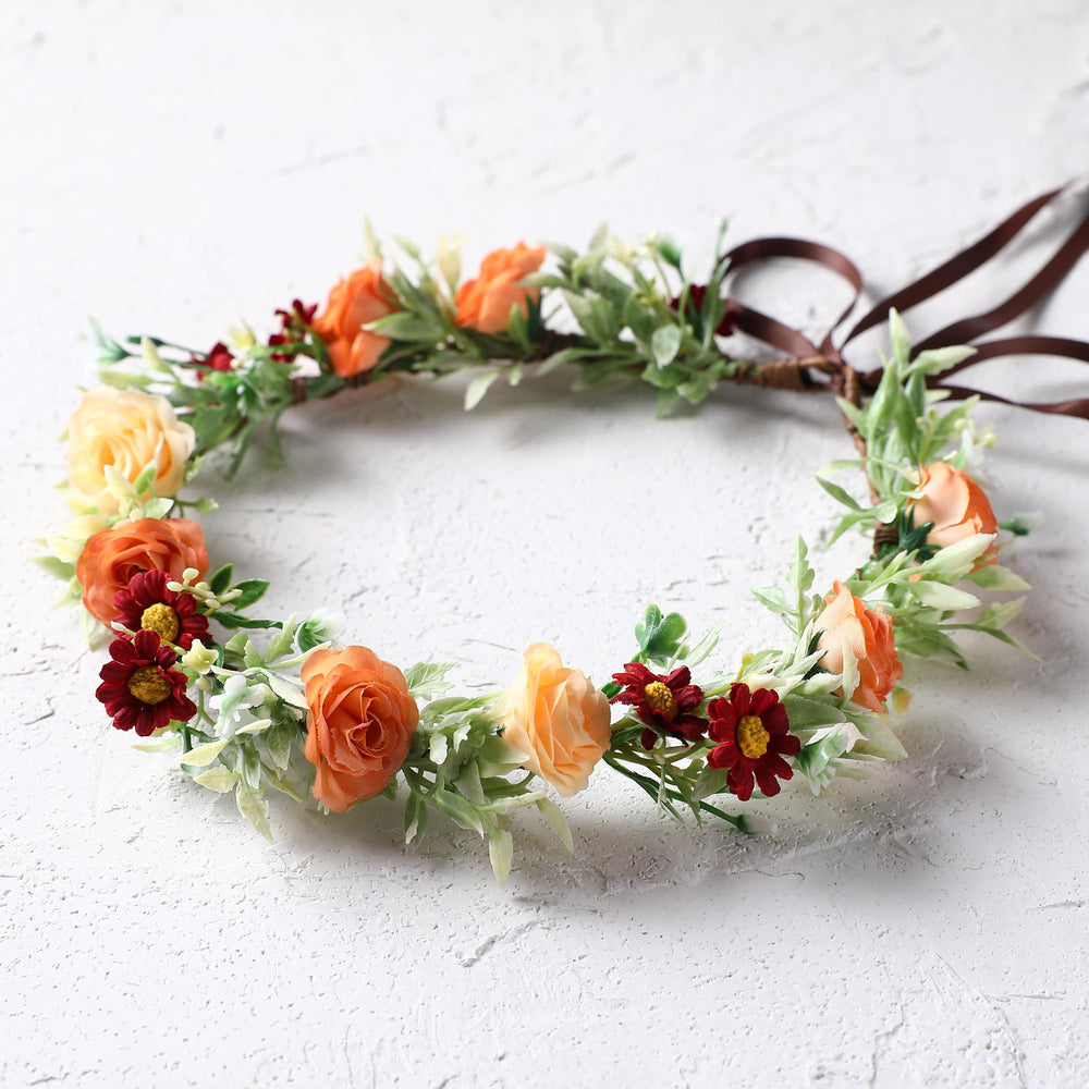 KorViSHOW couronne-fleurs-orange-bohème-pour-festivals et événements, accessoire chic et polyvalent