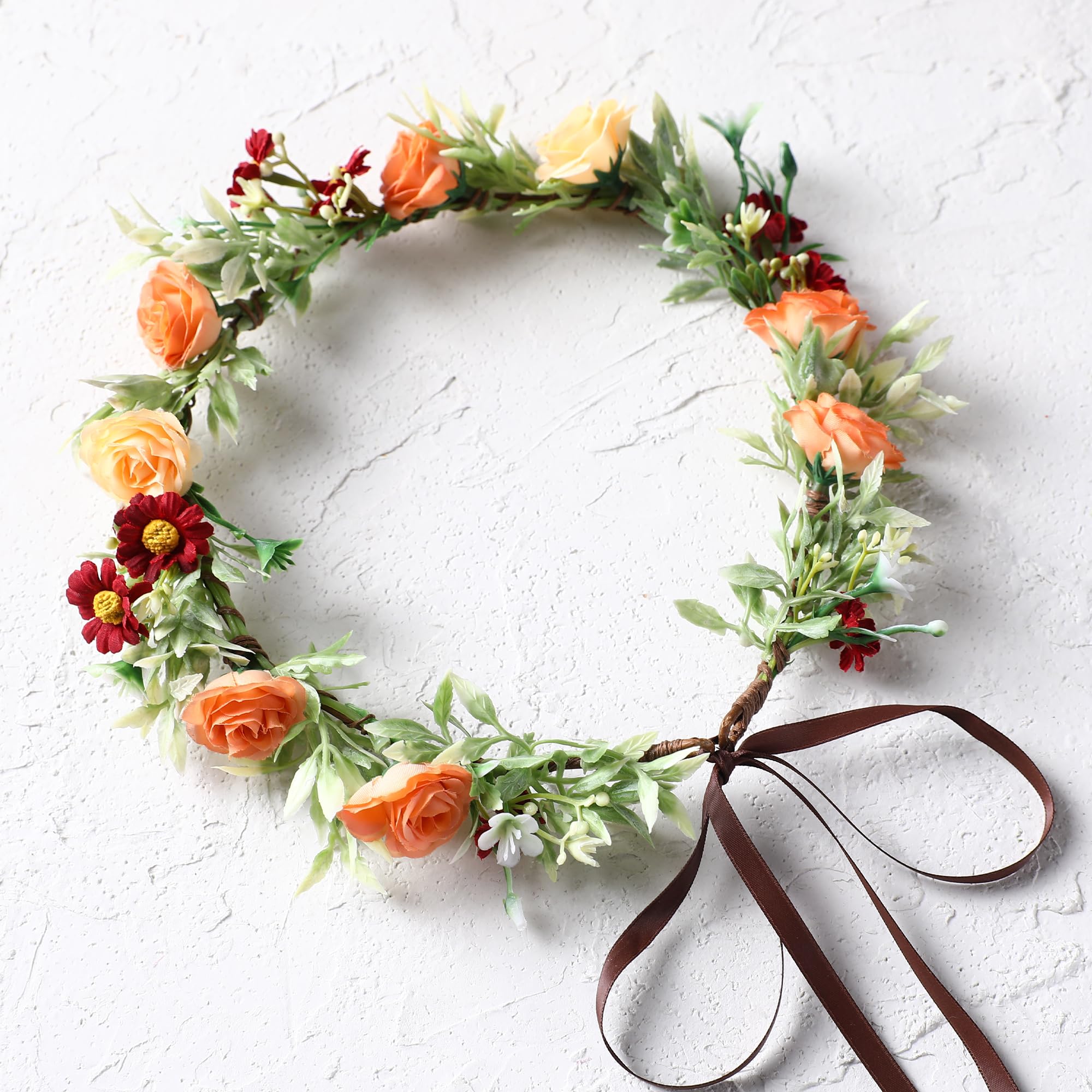 KorViSHOW couronne-fleurs-orange-bohème-mariage, idéale pour photos de grossesse et portraits familiaux
