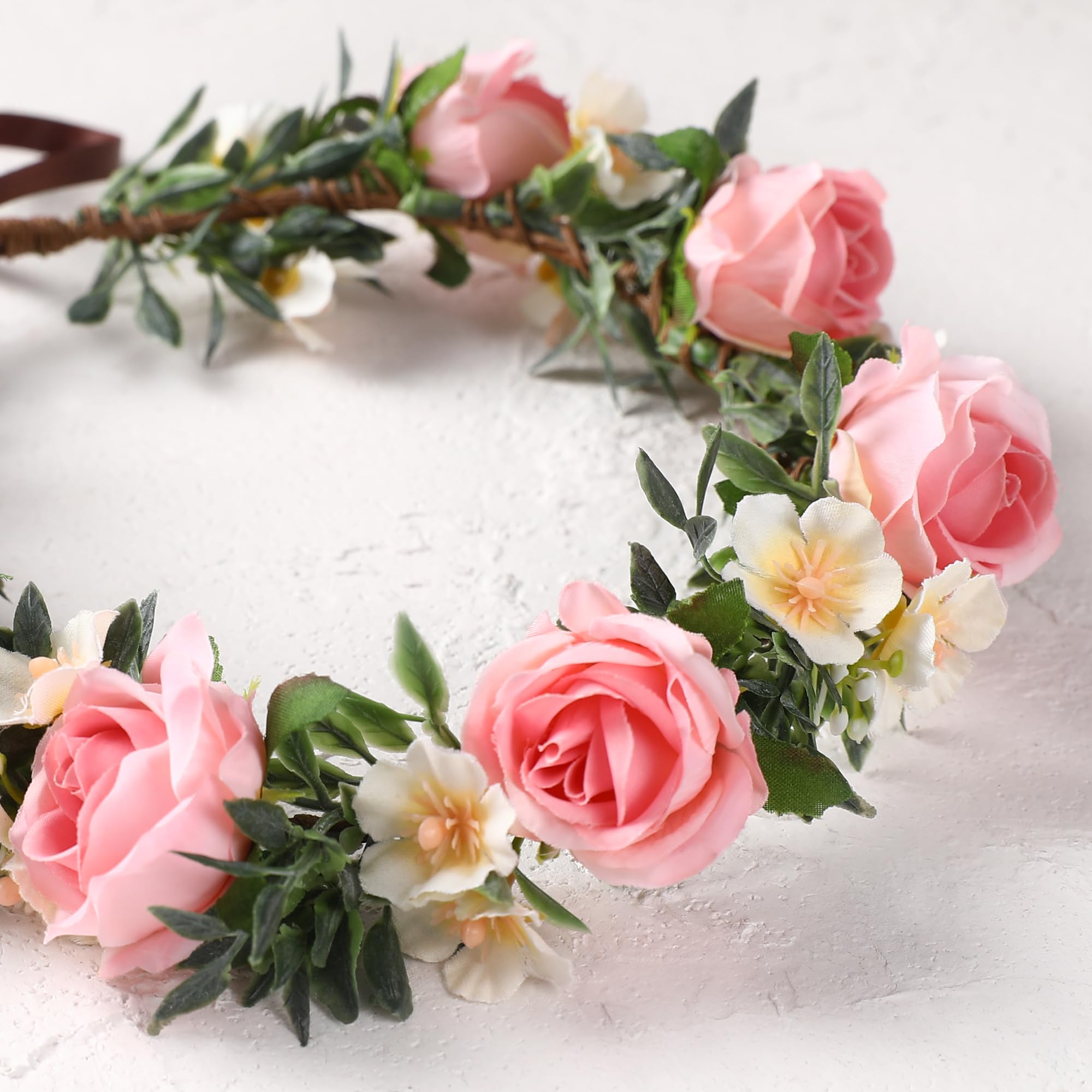 KorViSHOW couronne-fleurs-rose-mariage, complément raffiné pour robe de cérémonie.