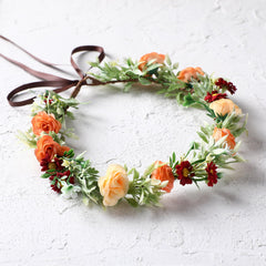 KorViSHOW ensemble-couronne-fleurs-orange-bohème, complément parfait pour robes légères et fêtes