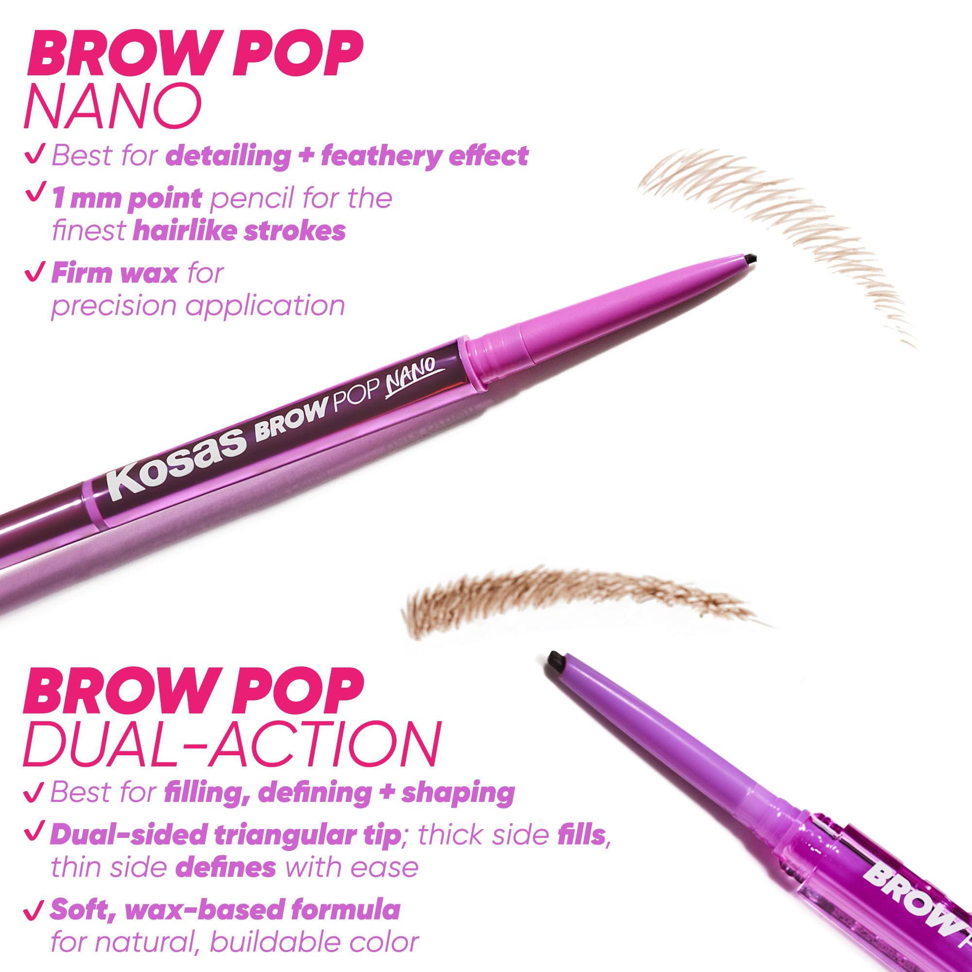 Kosas Brow Pop Nano – formule-vegan-longue-tenue respectueuse des animaux.