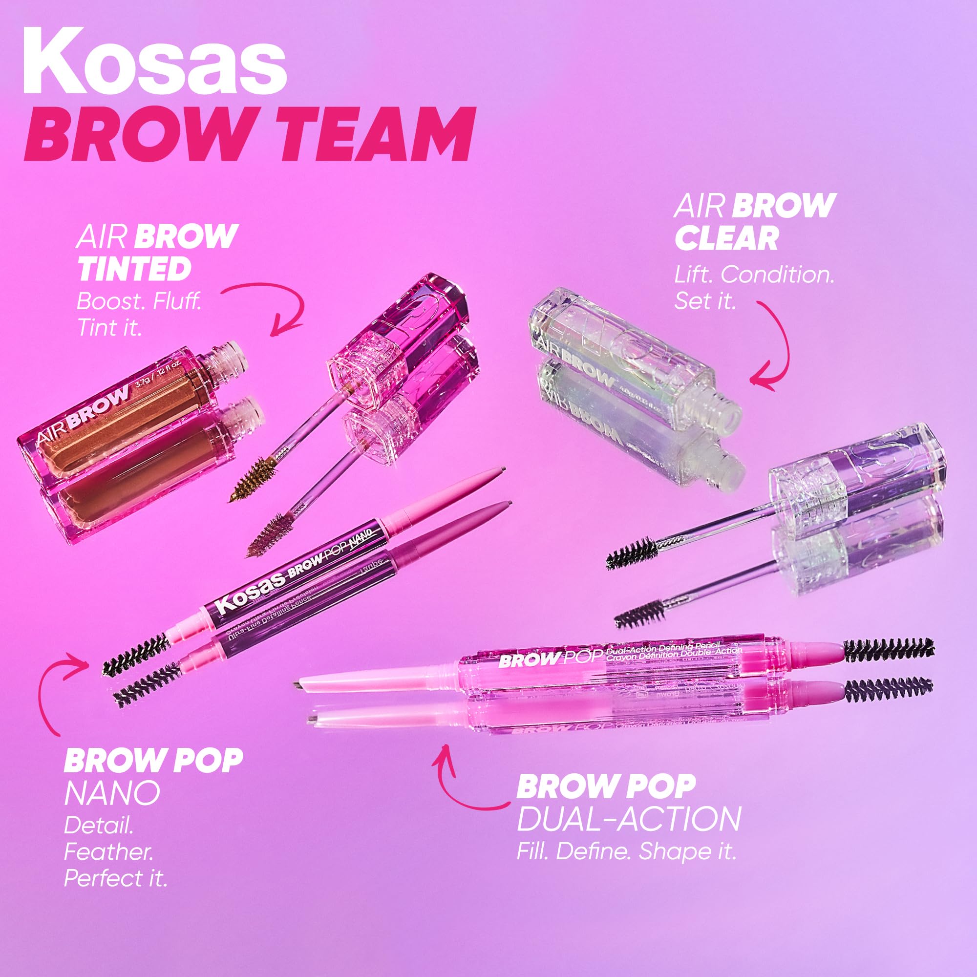 Kosas Brow Pop Nano – quatre-teintes disponibles pour trouver votre couleur ideale.