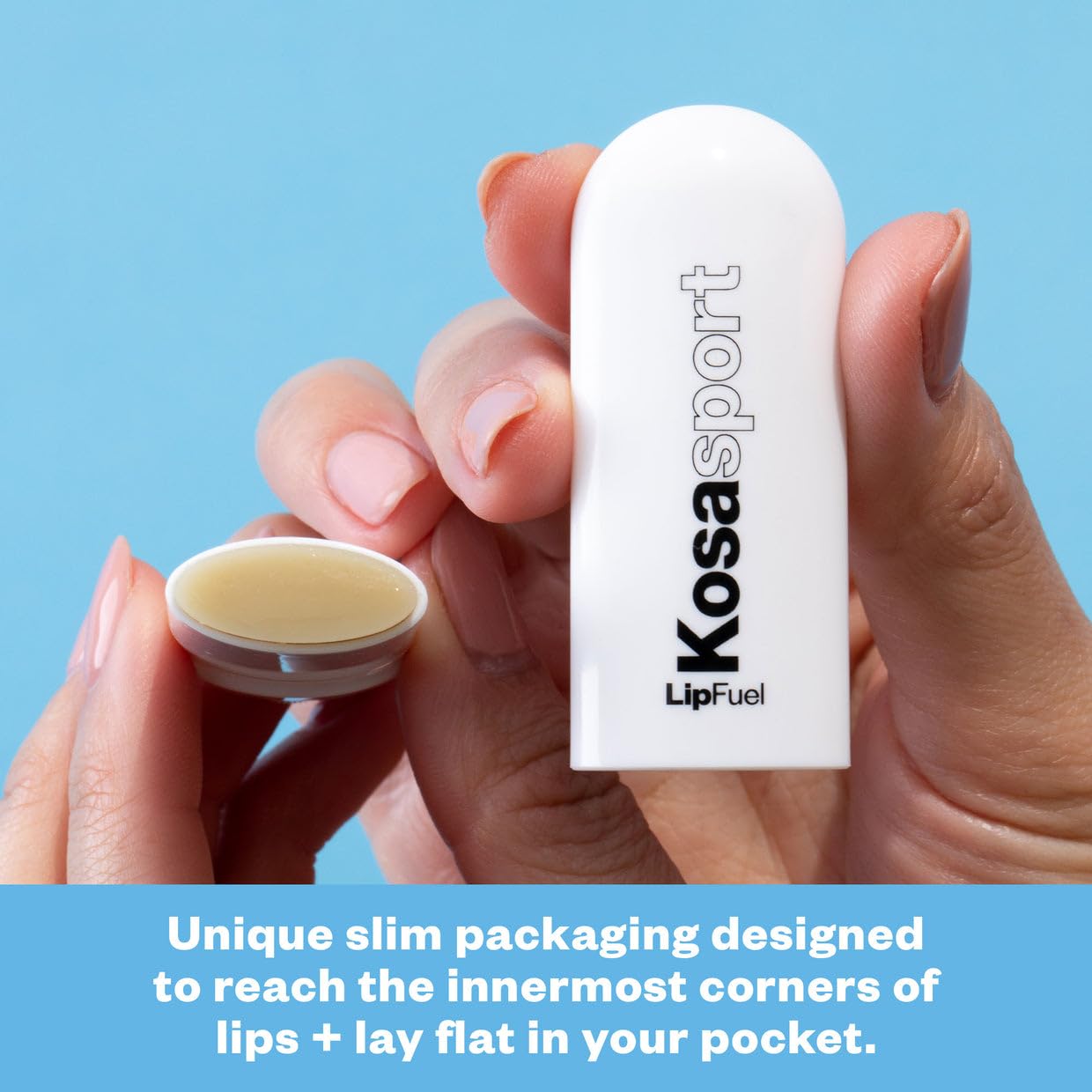 Kosas Lipfuel slim packaging with mint scent for on-the-go energizing
