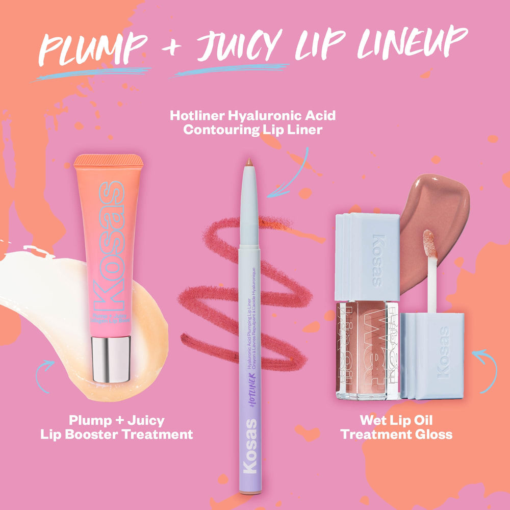 Soin quotidien pour les lèvres avec Kosas Plump and Juicy, hydratation durable.