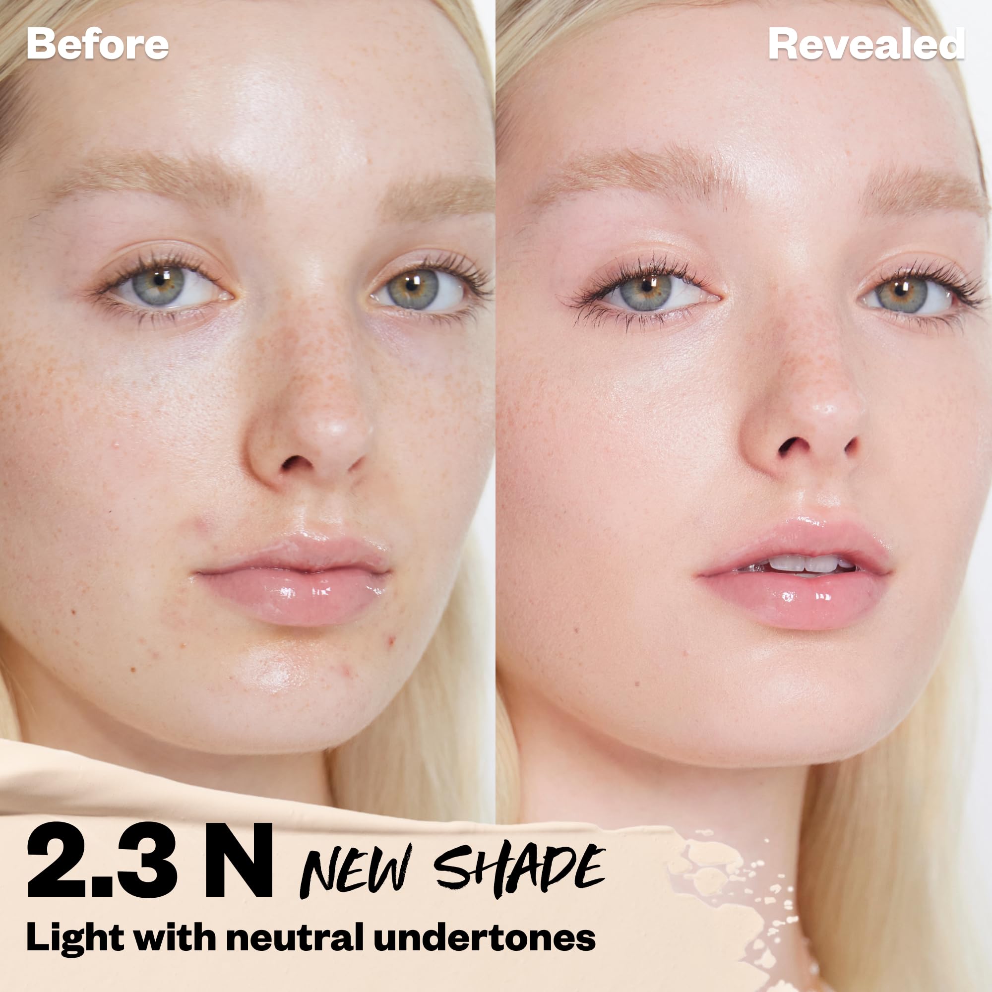 Kosas Revealer Concealer: échantillon montre couverture moyenne et fini naturel.