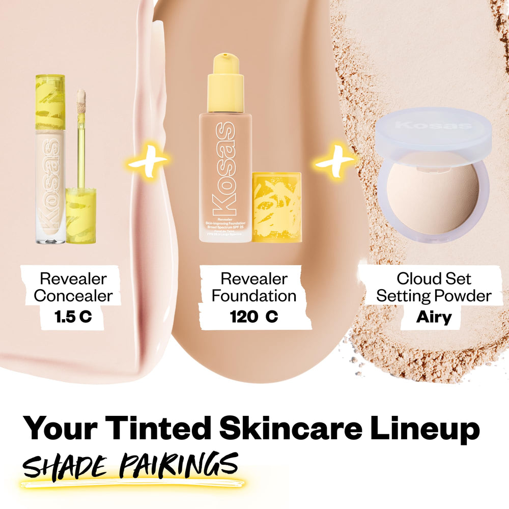 Kosas Revealer Concealer contient acide hyaluronique et caféine pour un regard vivant.