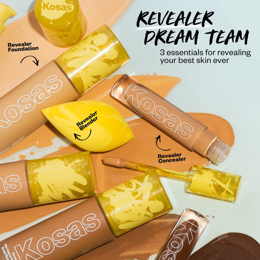 Kosas Revealer soin-peau illustre l'effet maquillage et soin pour un éclat sain.