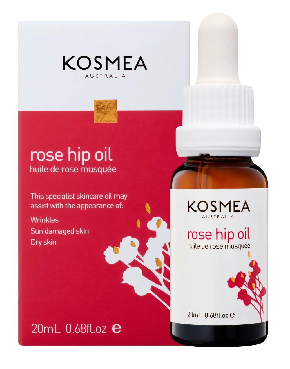 Kosmea huile de rose musquée, texture satinée qui laisse la peau douce et non grasse