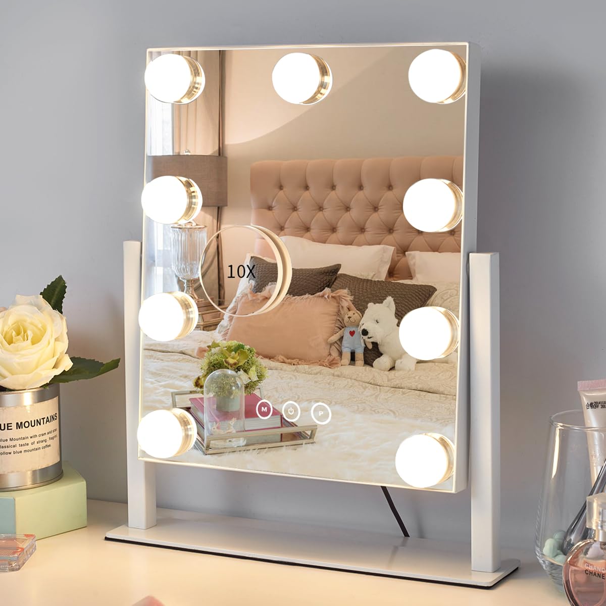 Kotdning miroir-coiffeuse lumineux, vue avant, idéal pour routine maquillage précise.