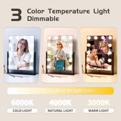 Kotdning miroir LED 12 boules, éclairage uniforme durable pour maquillage.