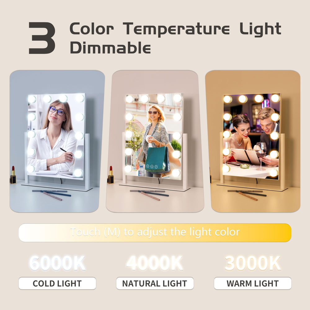 Kotdning miroir vanity lumineux avec 3 couleurs d'éclairage pour différents contextes maquillage