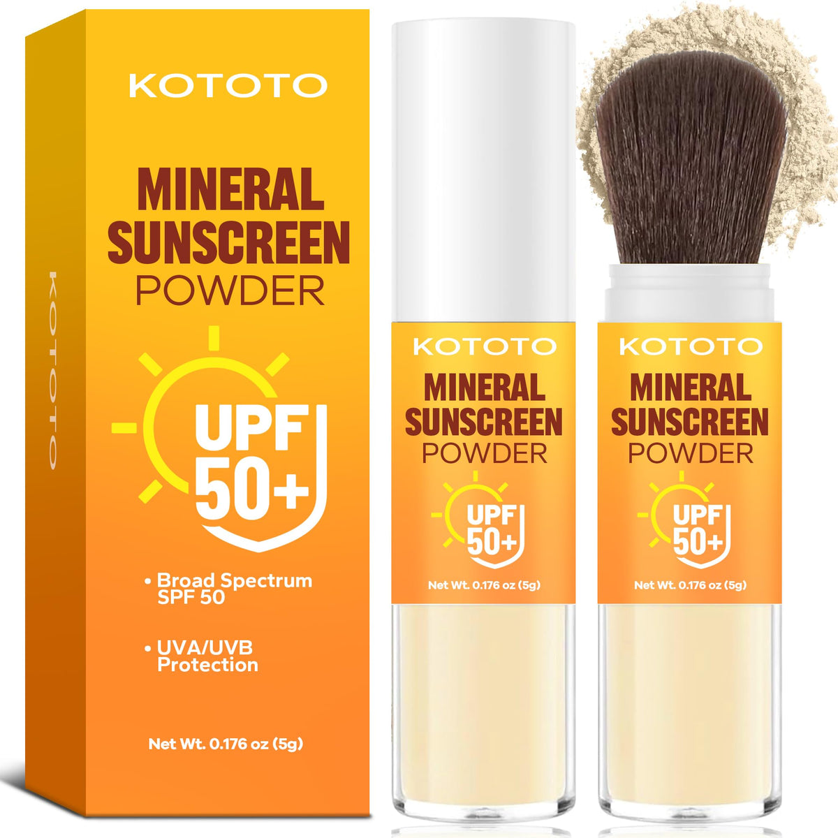 Kototo poudre solaire cuir chevelu application avec brosse, protection discrète et légère
