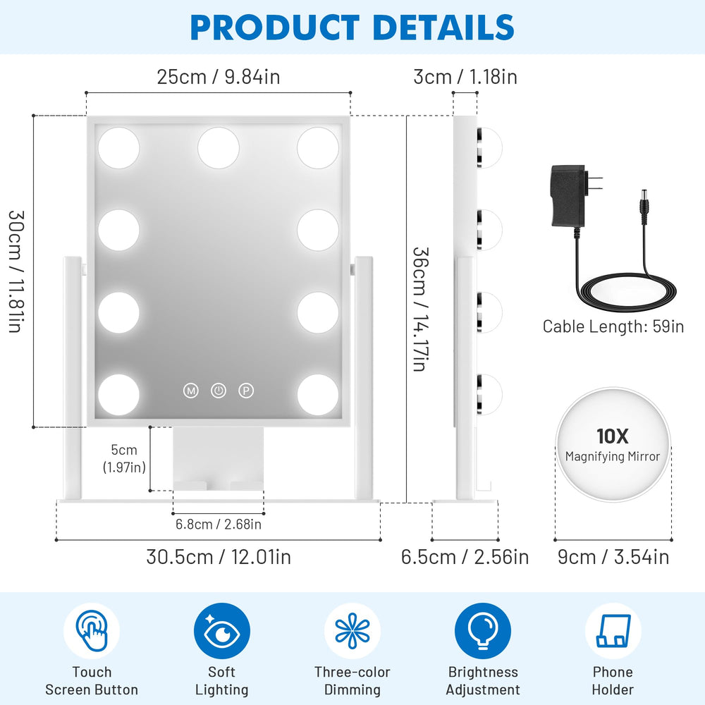 Kottova Miroir base lourde et stable pour mise en place fiable.