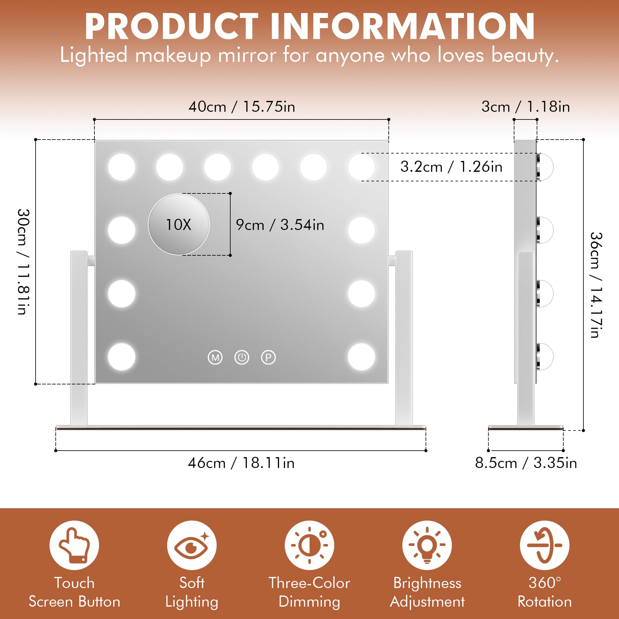 Miroir Kottova – alimentation secteur pour une lumière fiable.