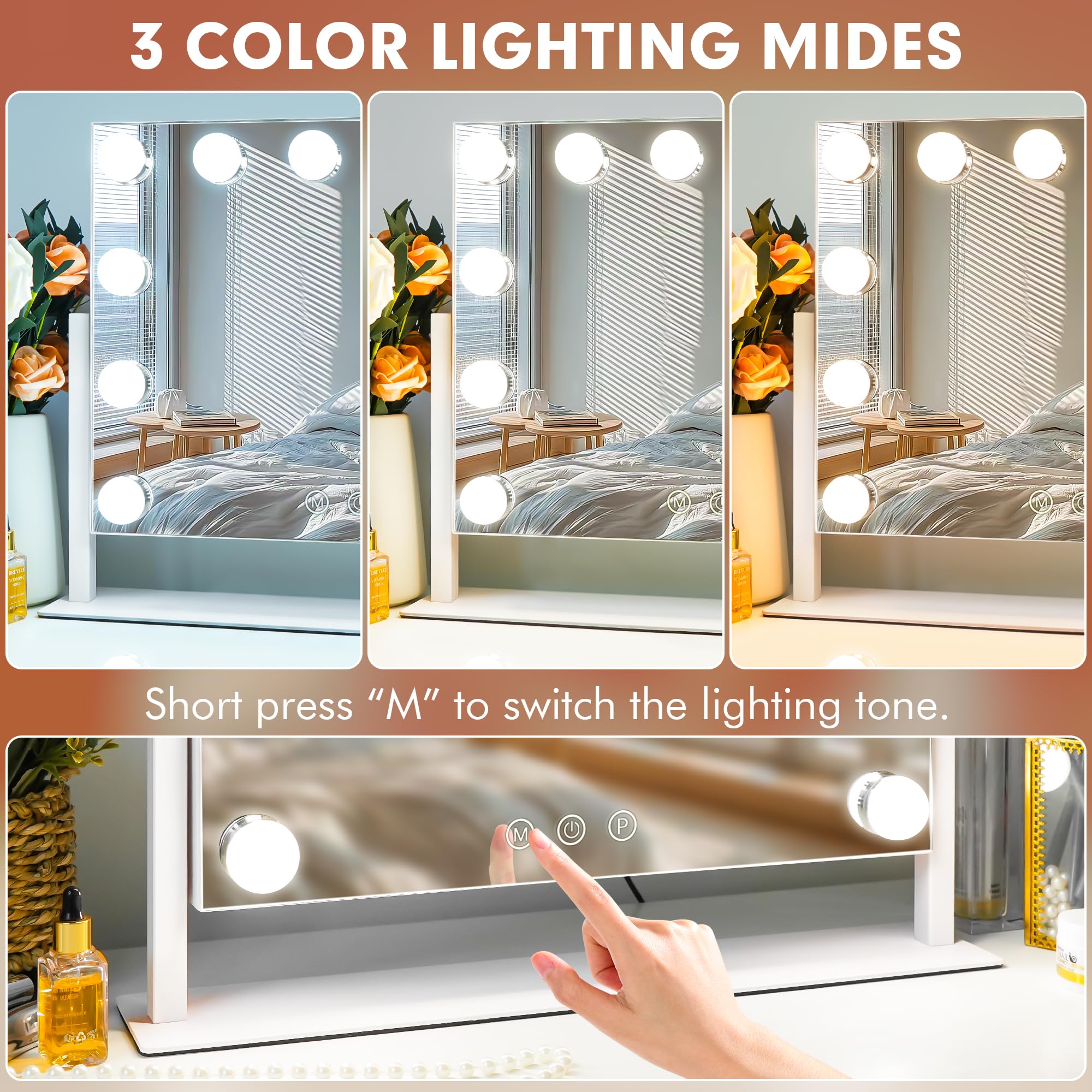 Miroir Kottova – éclairage 3 couleurs pour s’adapter à tout style de maquillage.