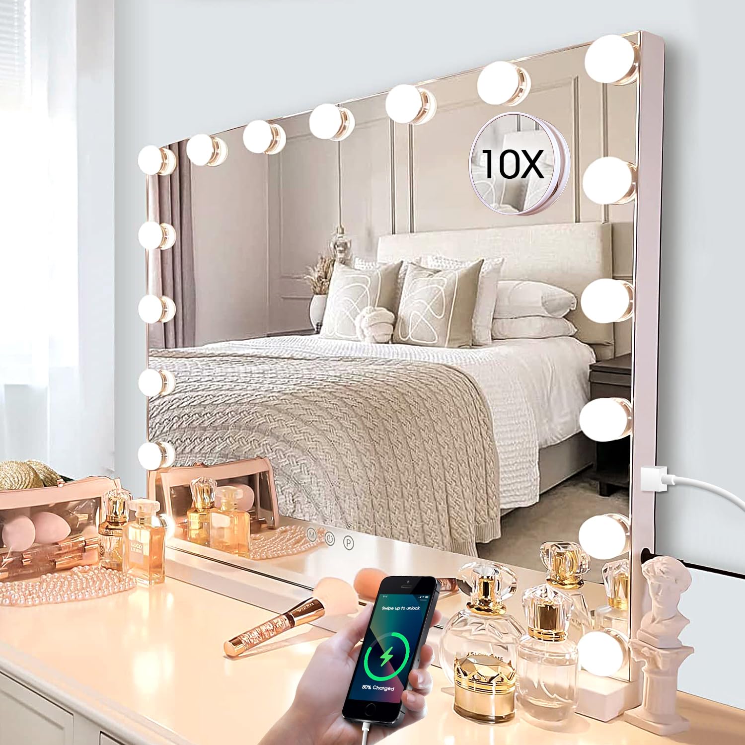 Miroir Kottova Vanity lumineux, vue de face, pour un maquillage précis.