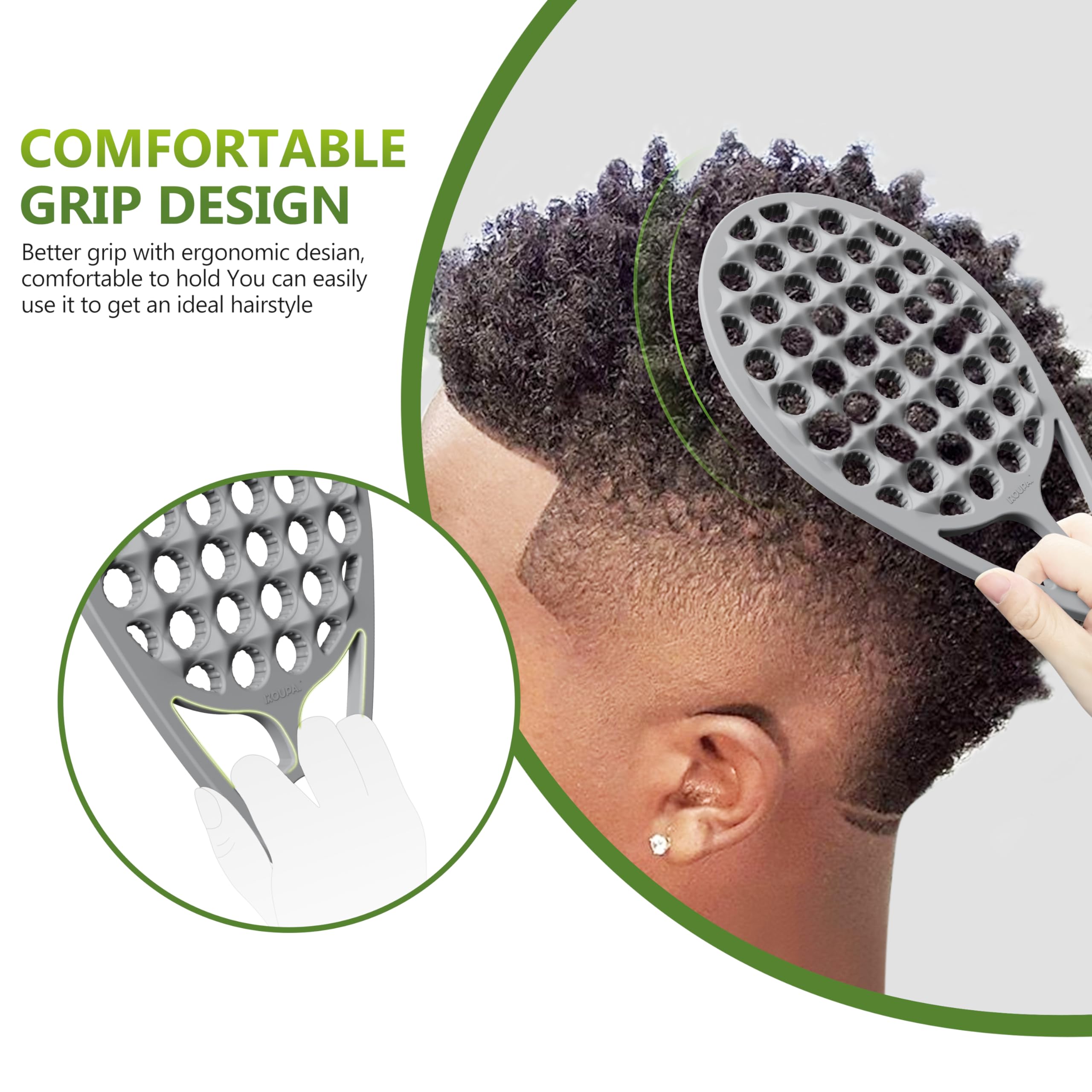 Brosse silicone KOUPA surface élevée, massage doux et démêlage sans effort.