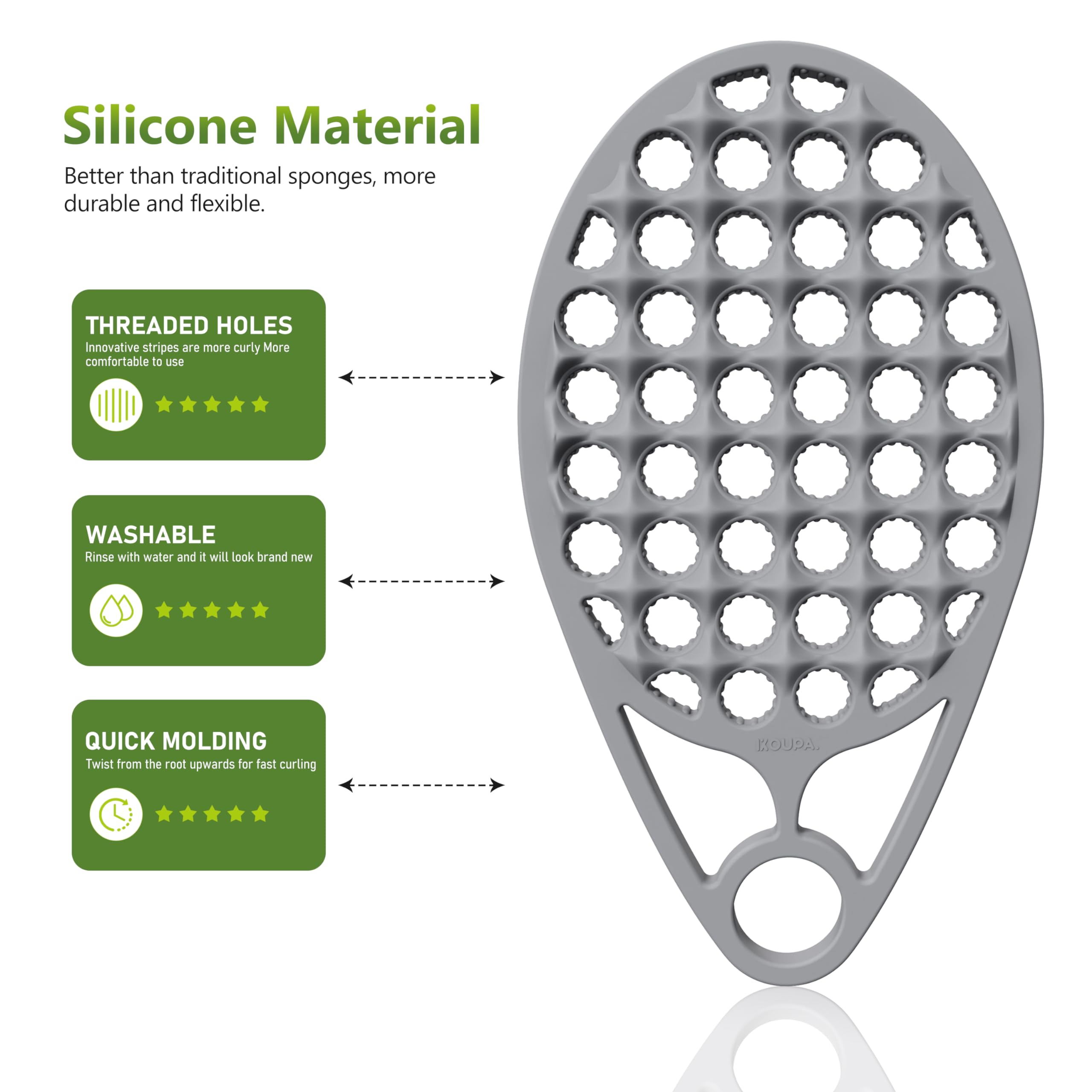 Brosse silicone KOUPA usage simple après shampoing et soins.